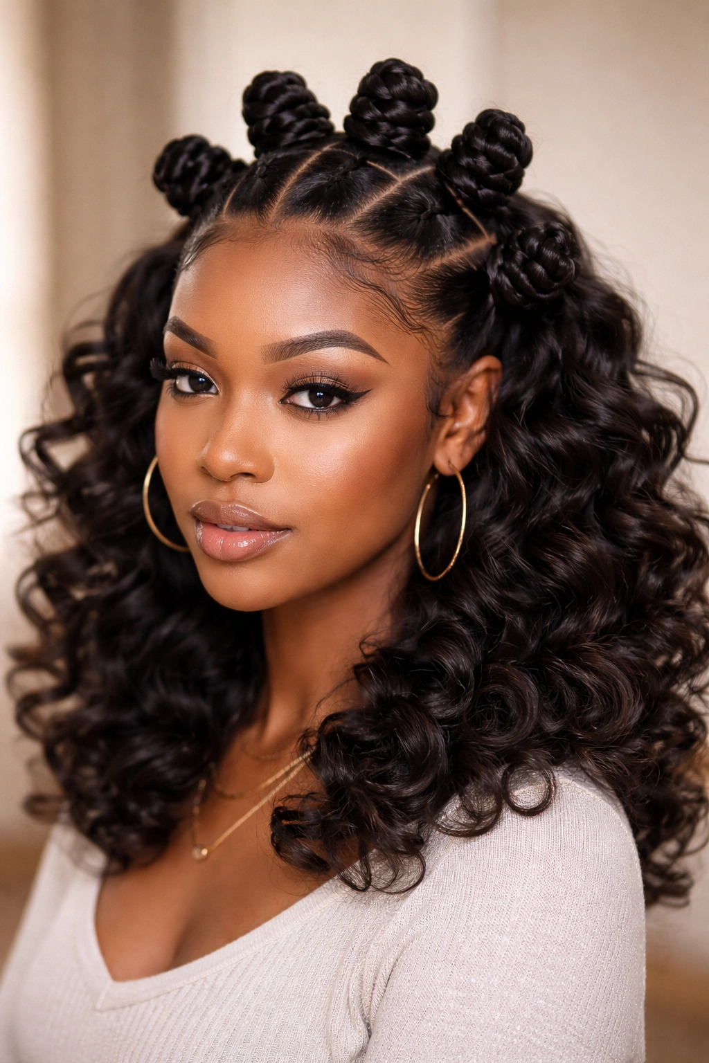 Knot-and-Curl mix showing top knots with surrounding curls