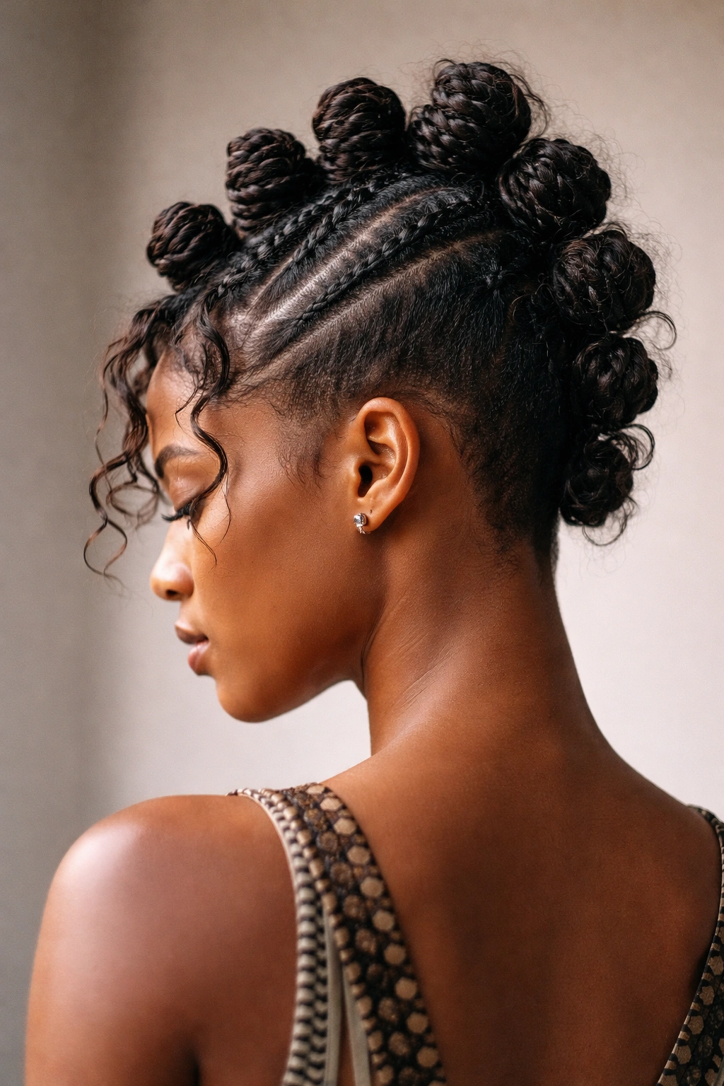 Knot mohawk with central strip of knots and tapered sides