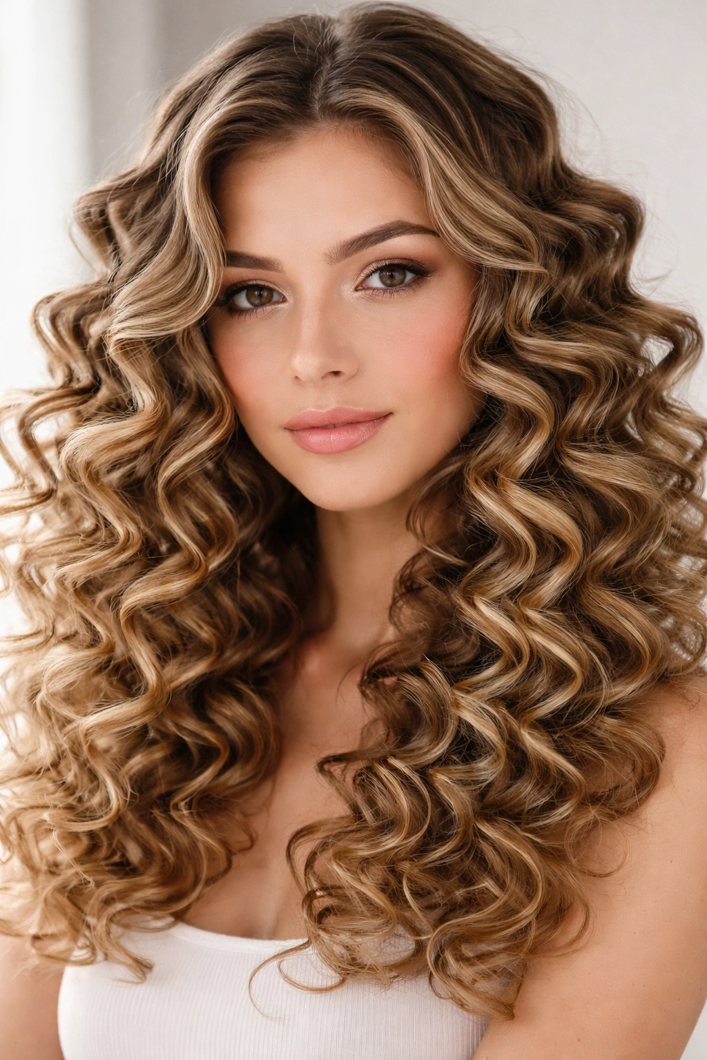 Knot-out curls from small knots on straight hair with defined spirals