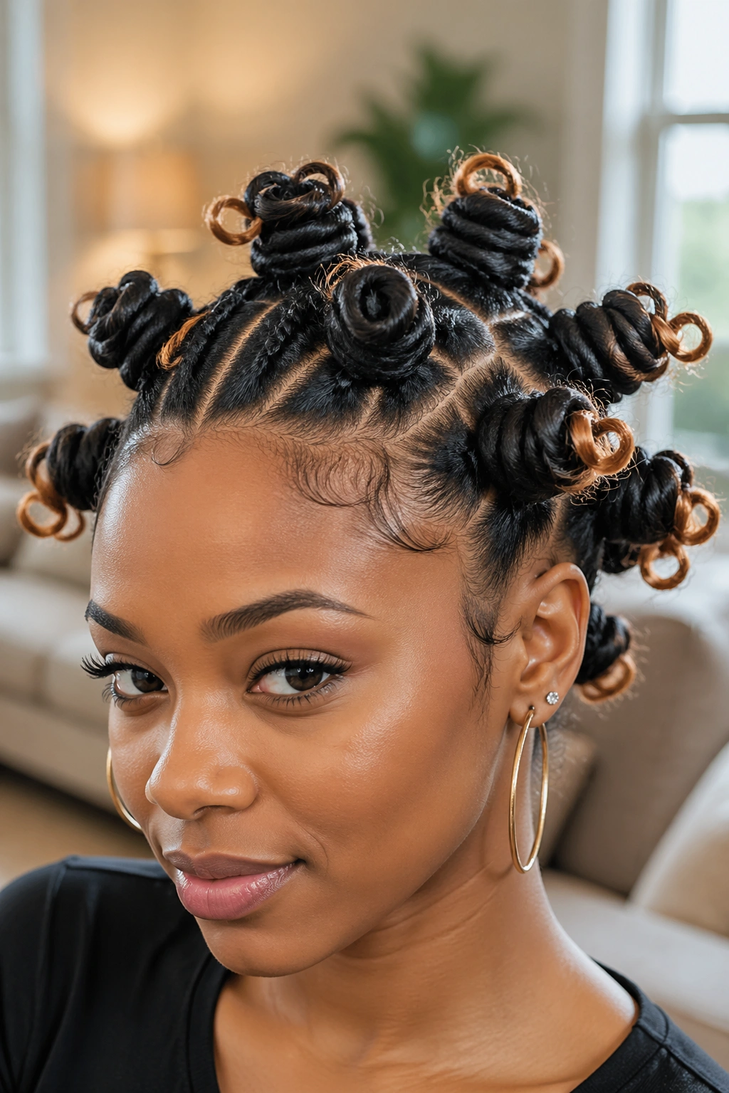 Close-up of loc knots with curled ends
