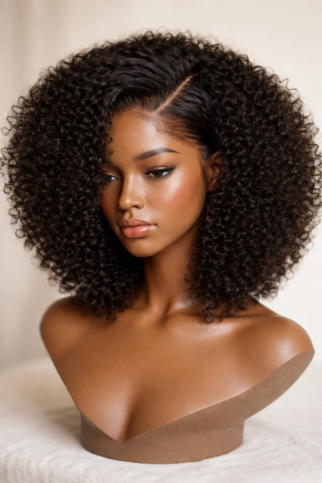 Side-part lace front afro wig with soft baby hairs on head form