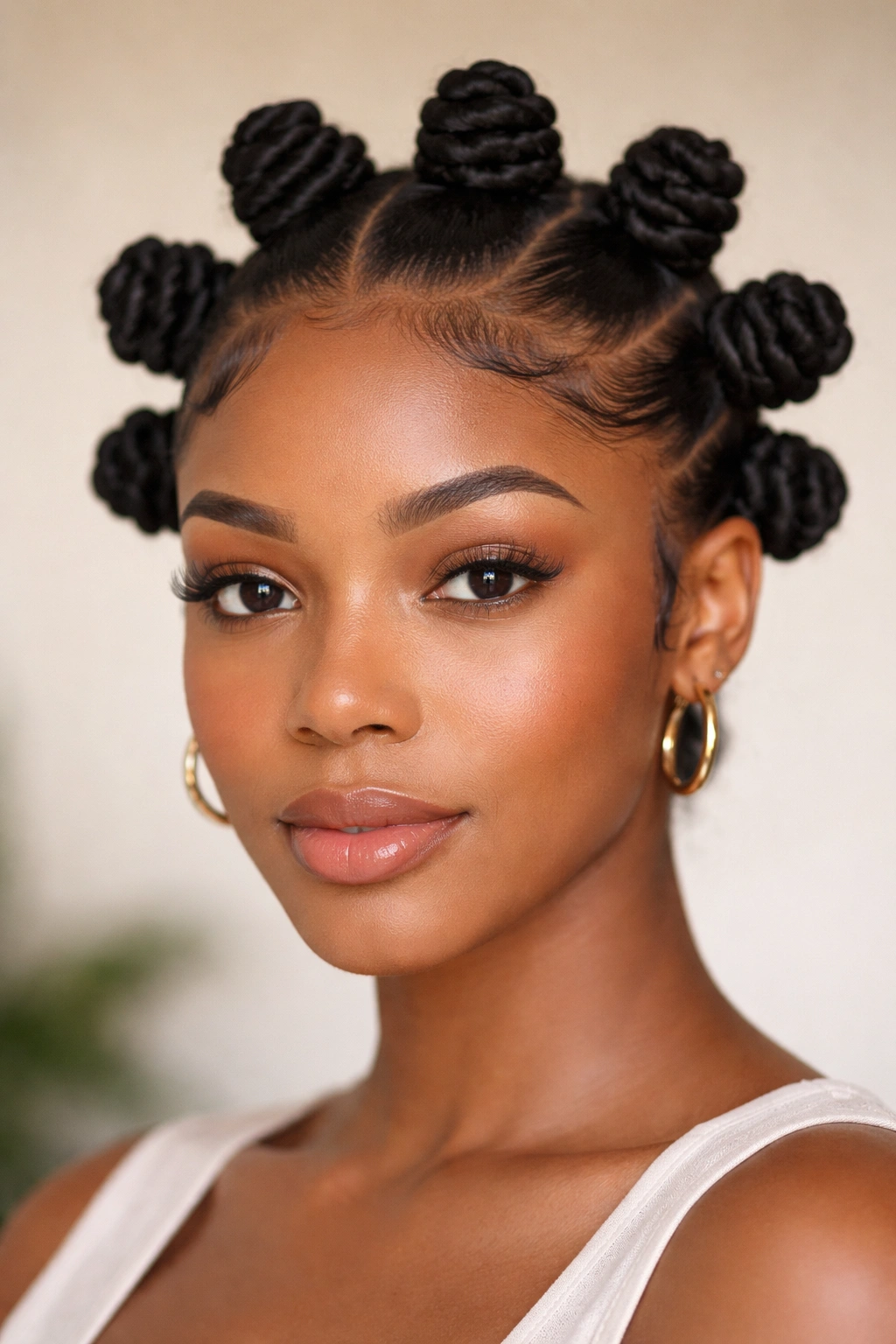 Bantu knots with laid edges and clean hairline on 4C hair