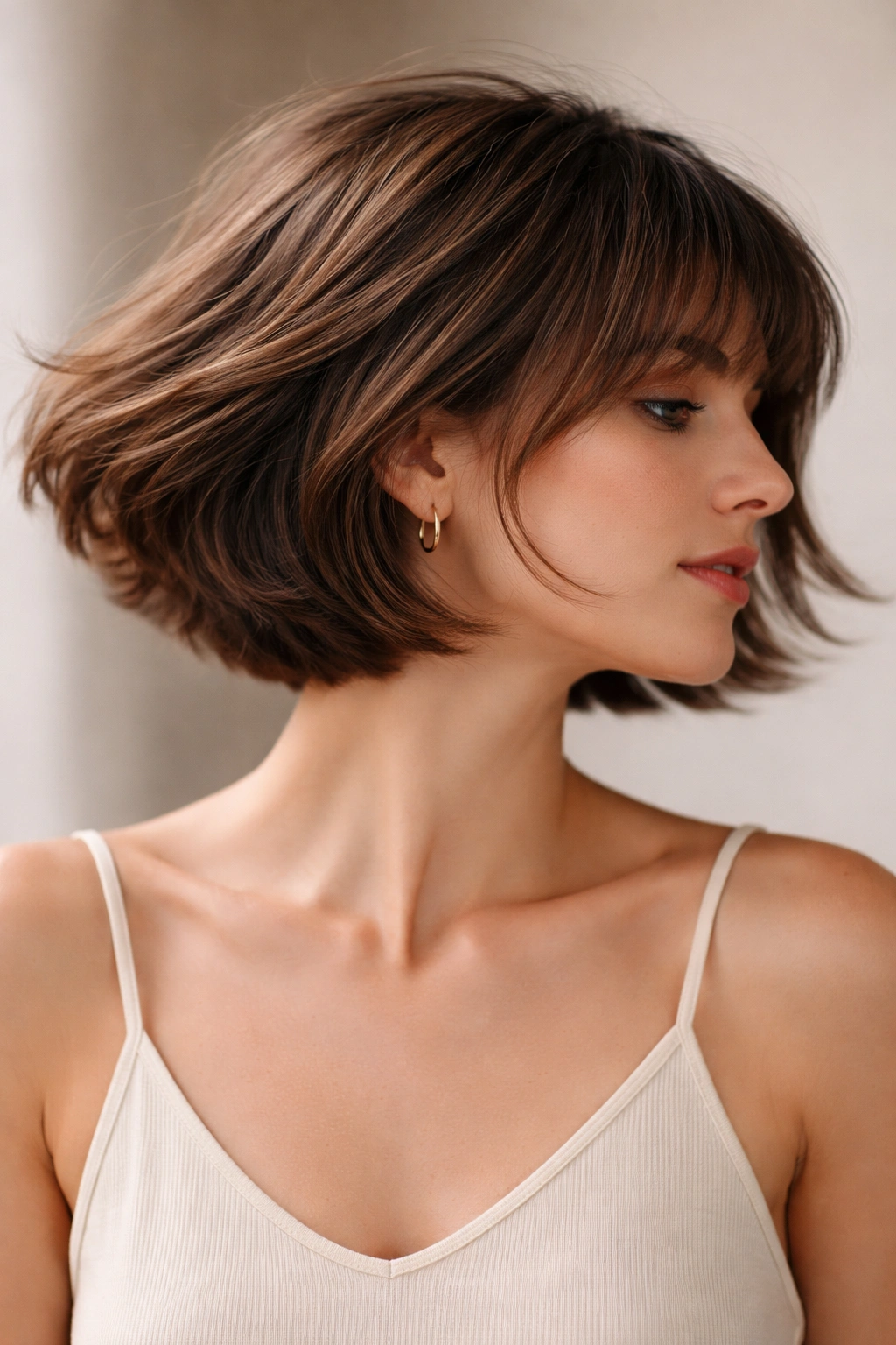 Side view of Layered French Bob That Moves Instead of Floats with soft inner layers and crisp outer edge