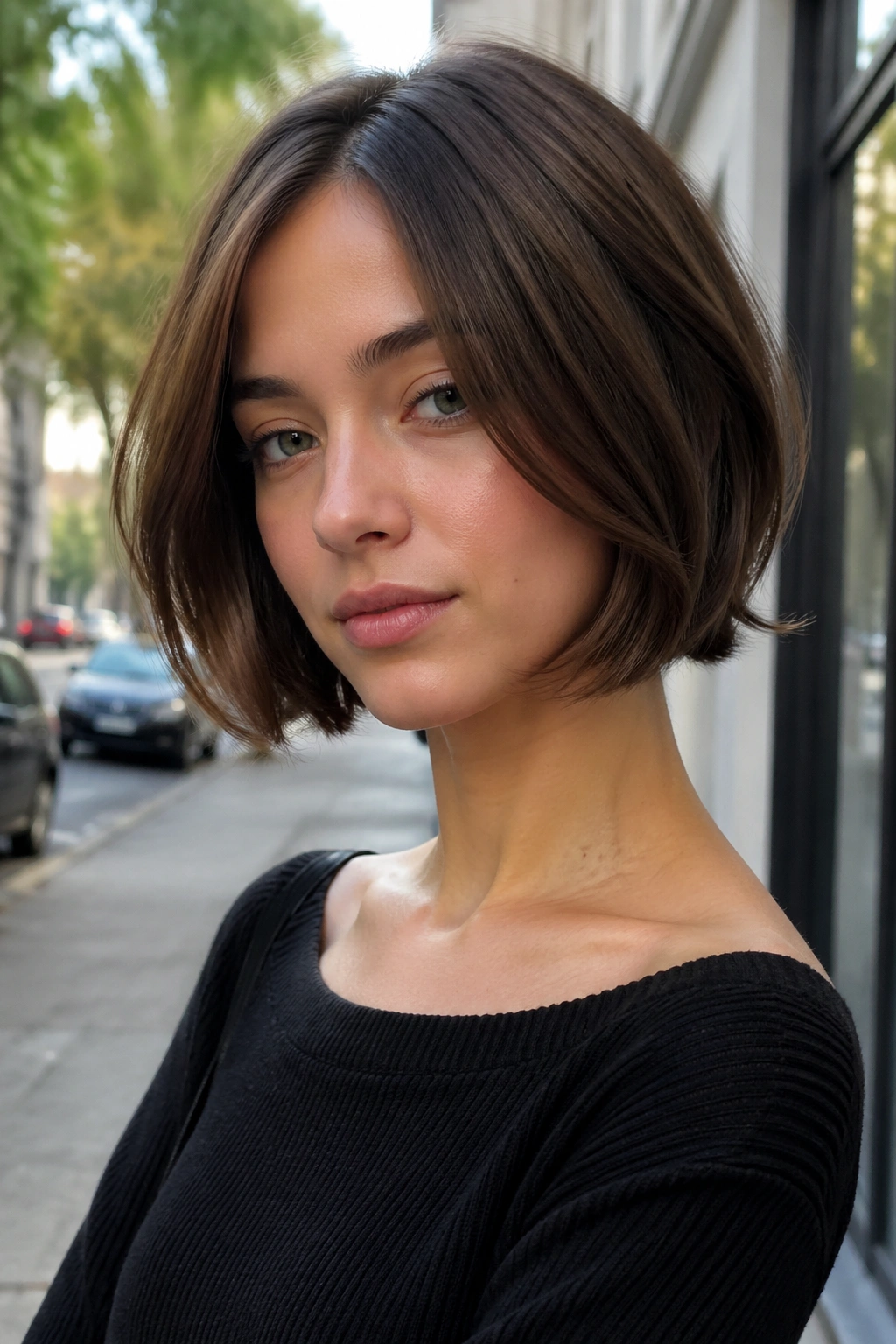 Layered bob portrait with movement and bent ends