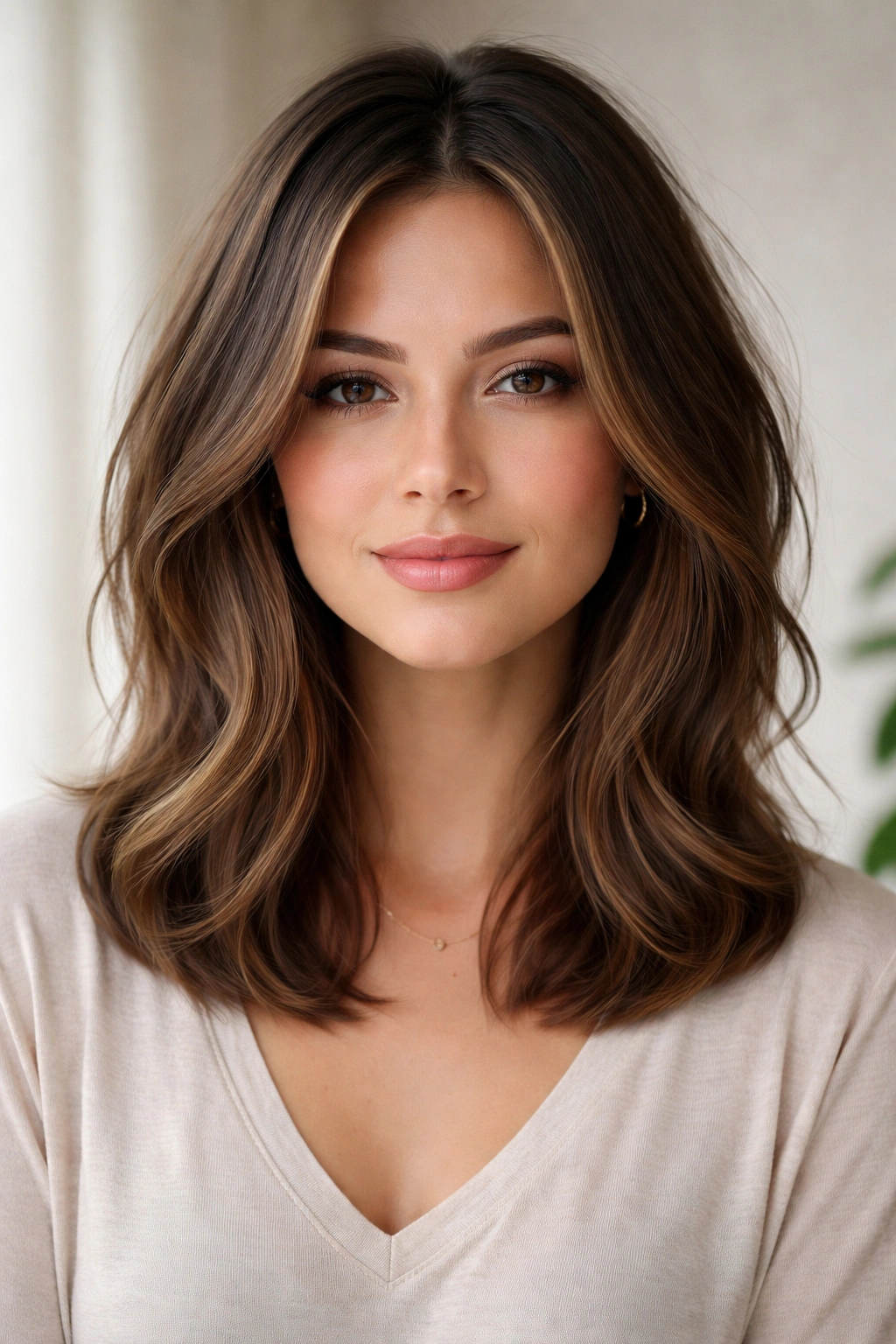 Layered lob with face-framing layers starting below the cheekbone.