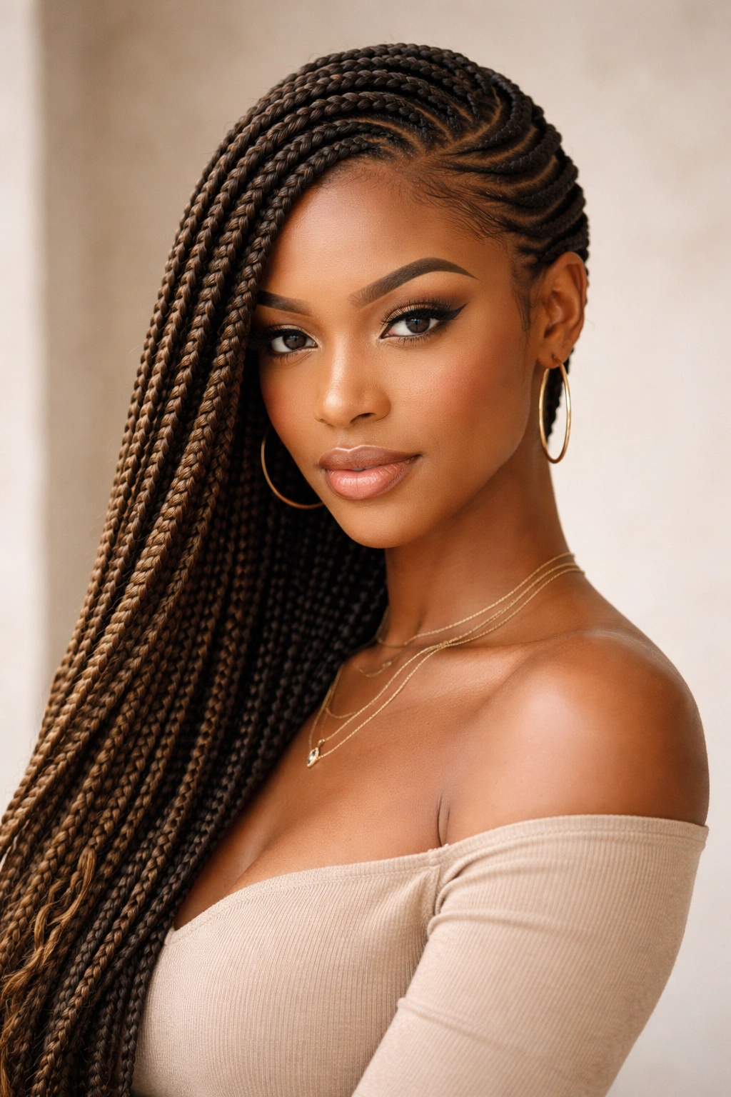 Lemonade braids swept to one side