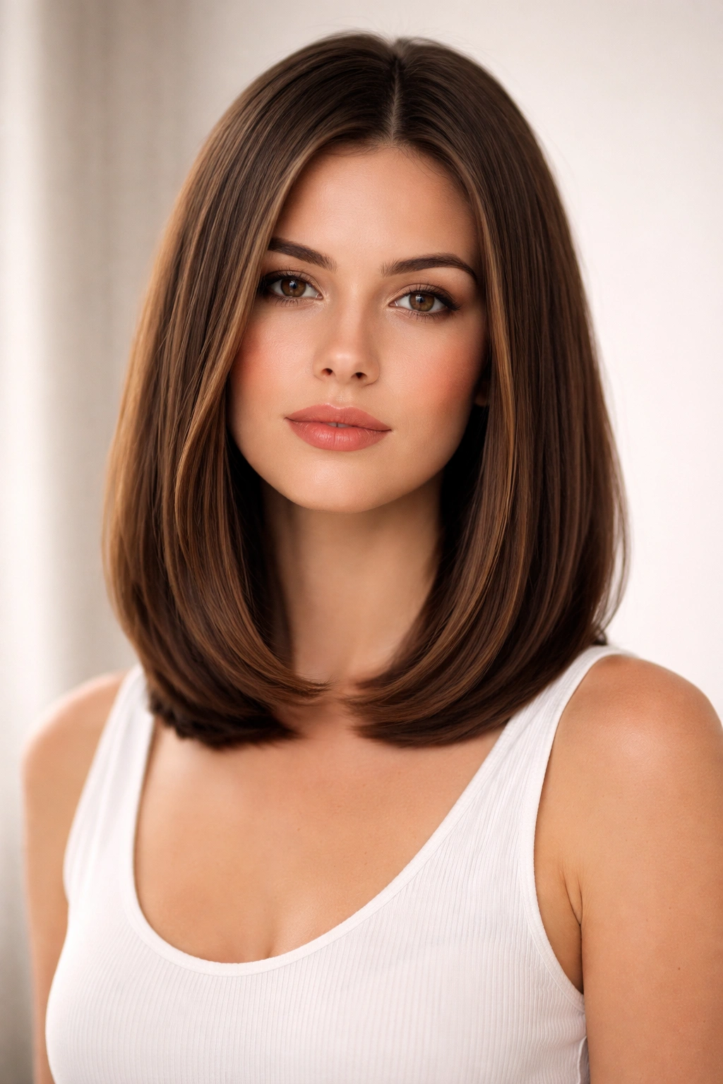 Long bob hairstyle with collarbone-to-shoulder length and smooth line