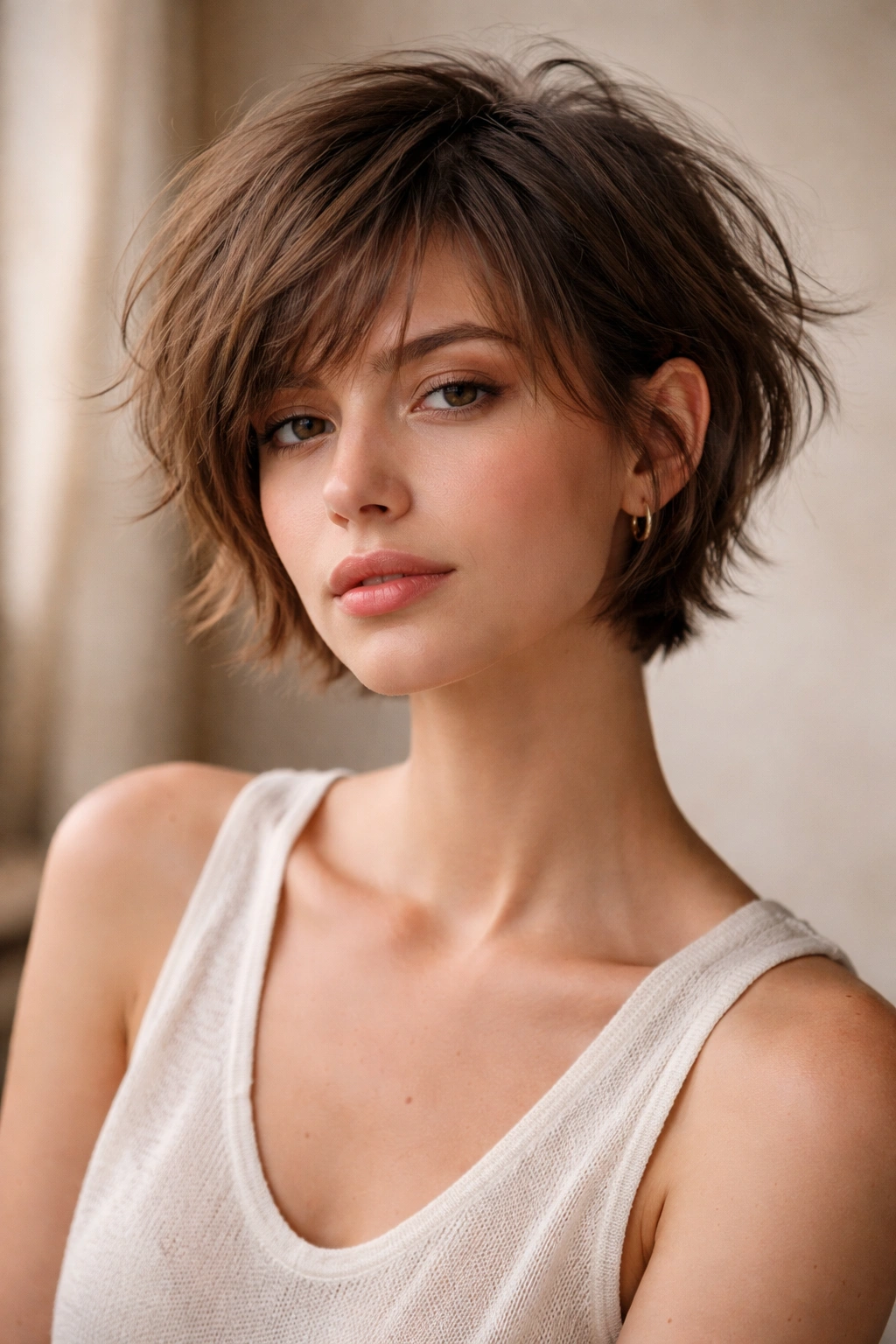 Messy French-girl pixie bob with tousled texture and natural movement