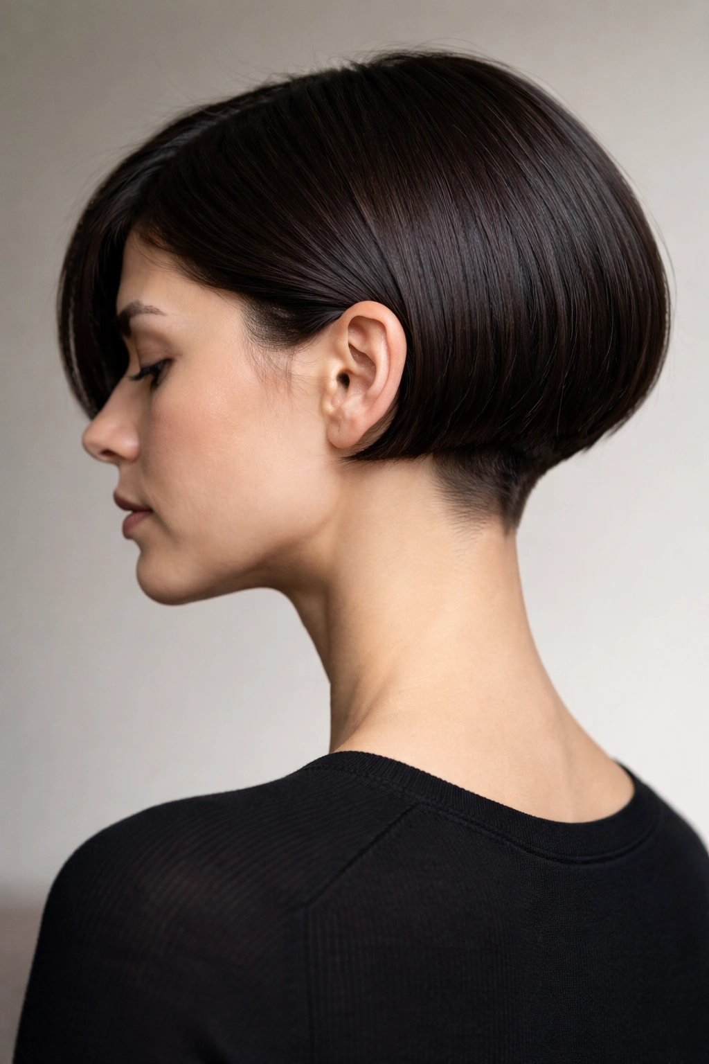 Micro bob showing a clean nape and short length