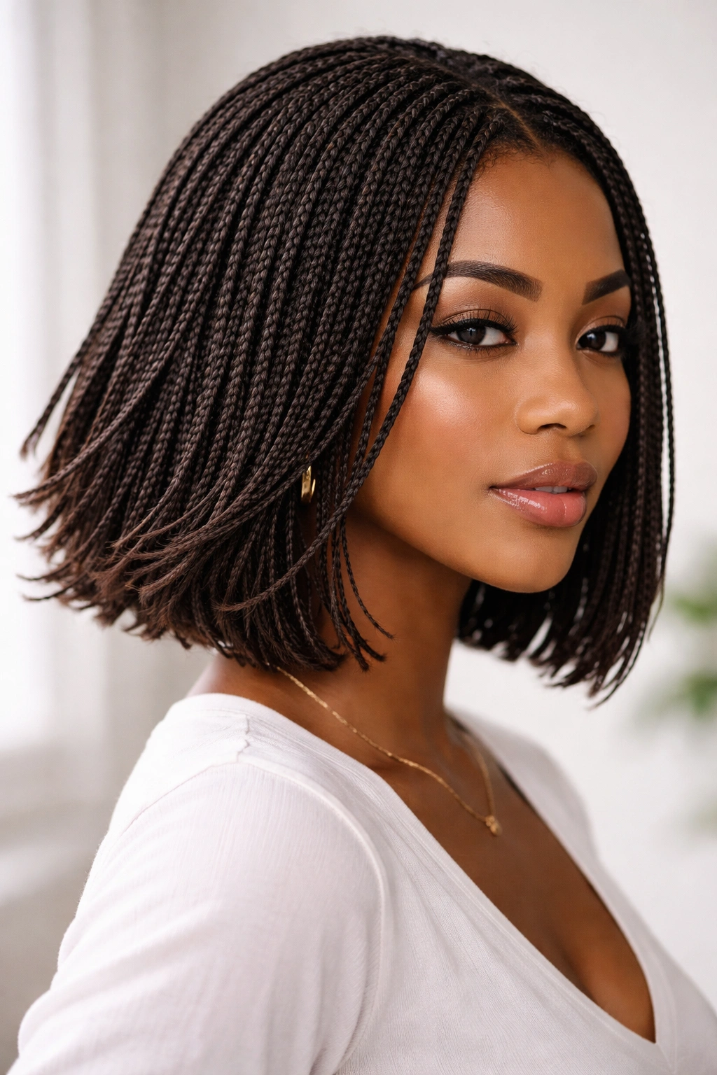 Micro braid bob showing tiny braids and fluid movement
