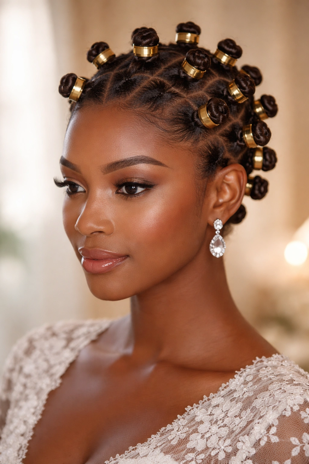 Close-up on micro knots with gold cuffs catching light for a polished finish