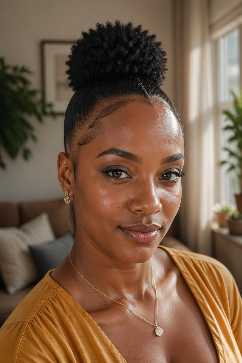 Close-up of real person with mini puff on crown and defined edges