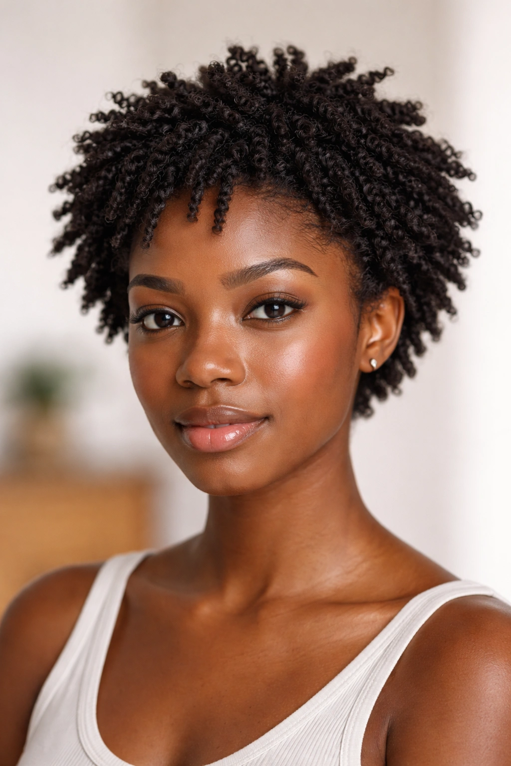 Close-up of a mini twist-out on short 4C hair with defined twists