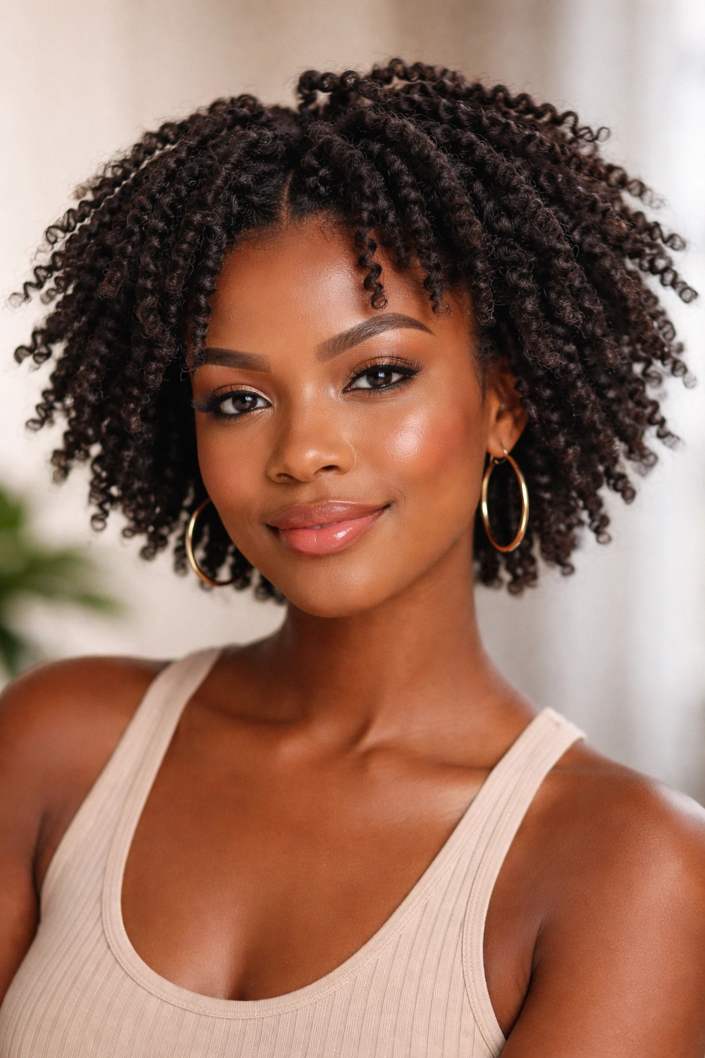 Close-up of a small afro with mini twist-out showing stretch and volume