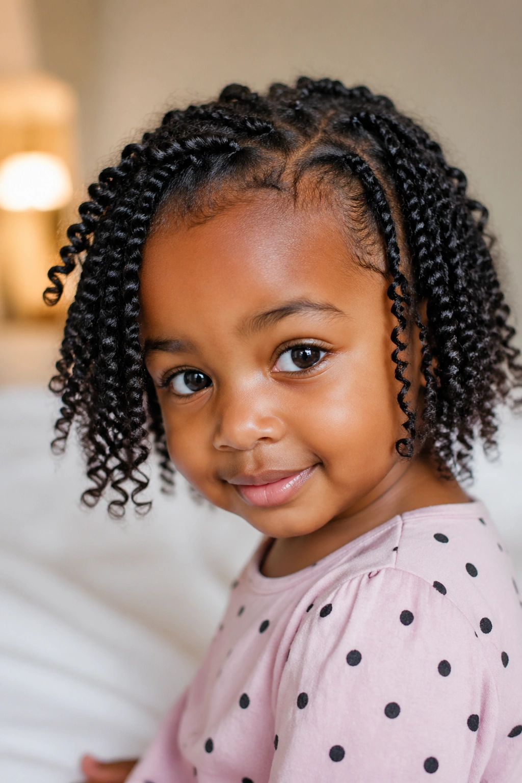 Close-up of a real baby girl with mini twists and loose ends