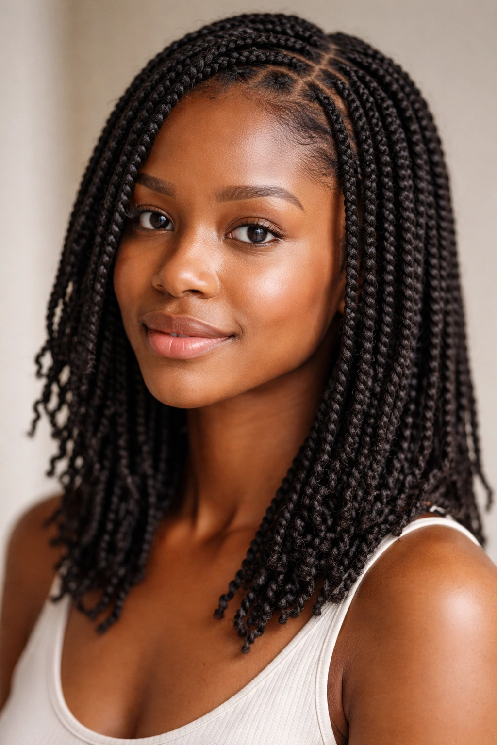 Close-up of densely packed mini twists on natural hair