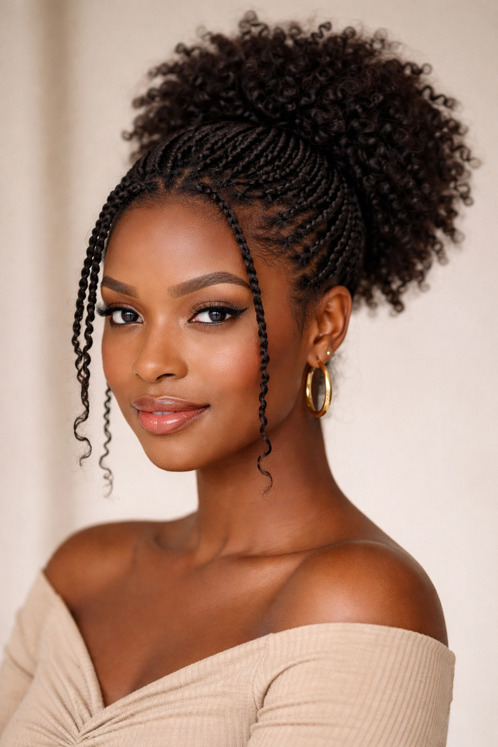 Mini twists gathered into a textured puff.