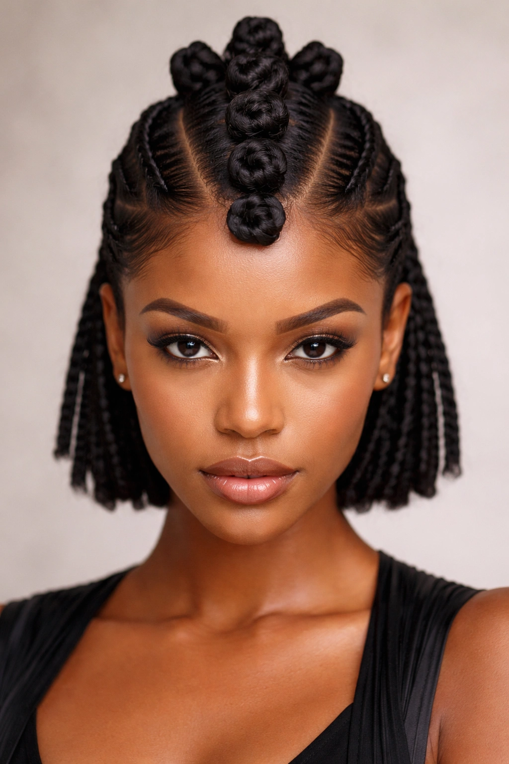 Center-mohawk Bantu knots with sides slicked back