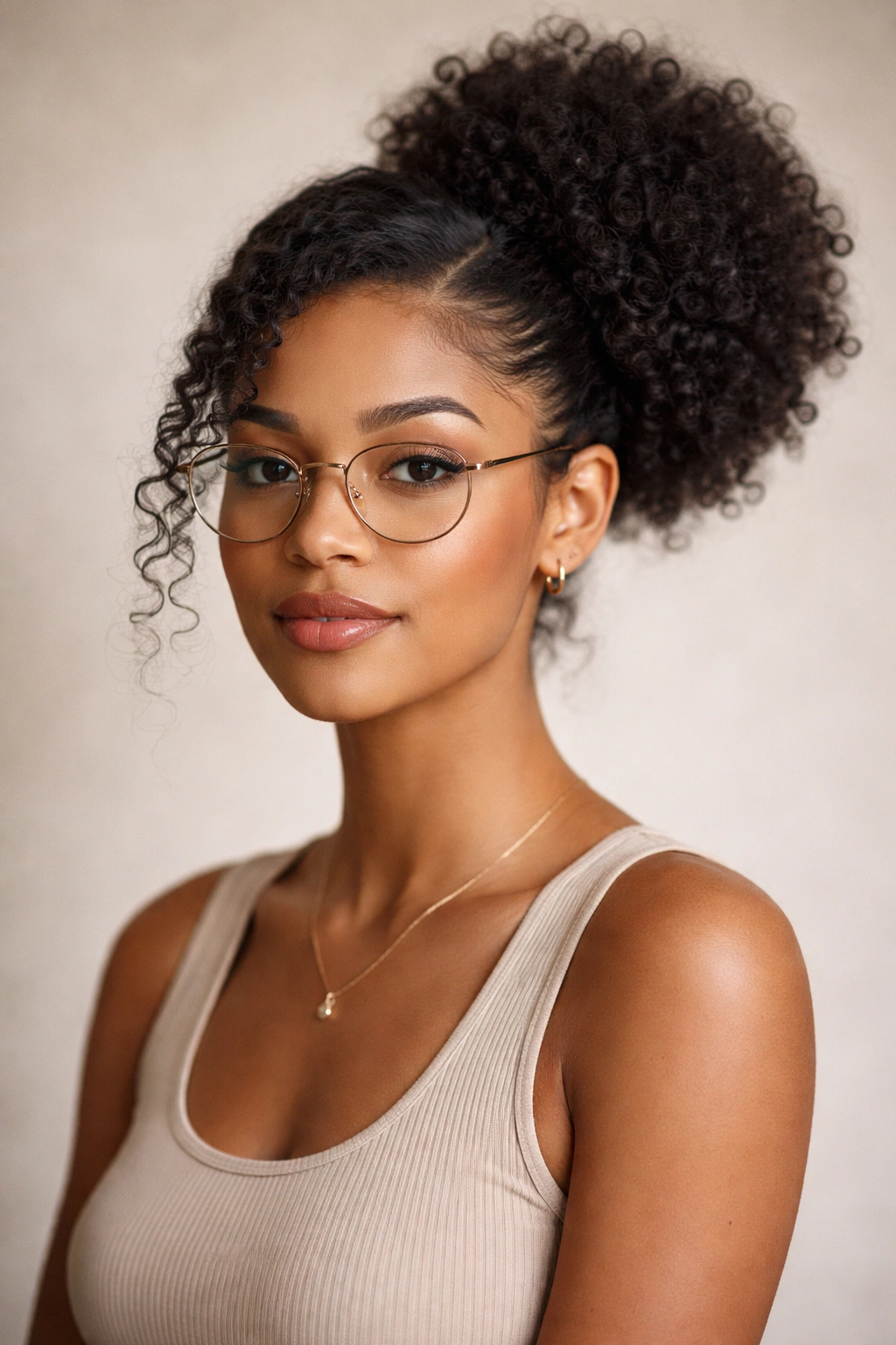 Off-center puff balances an asymmetrical face with offset part.