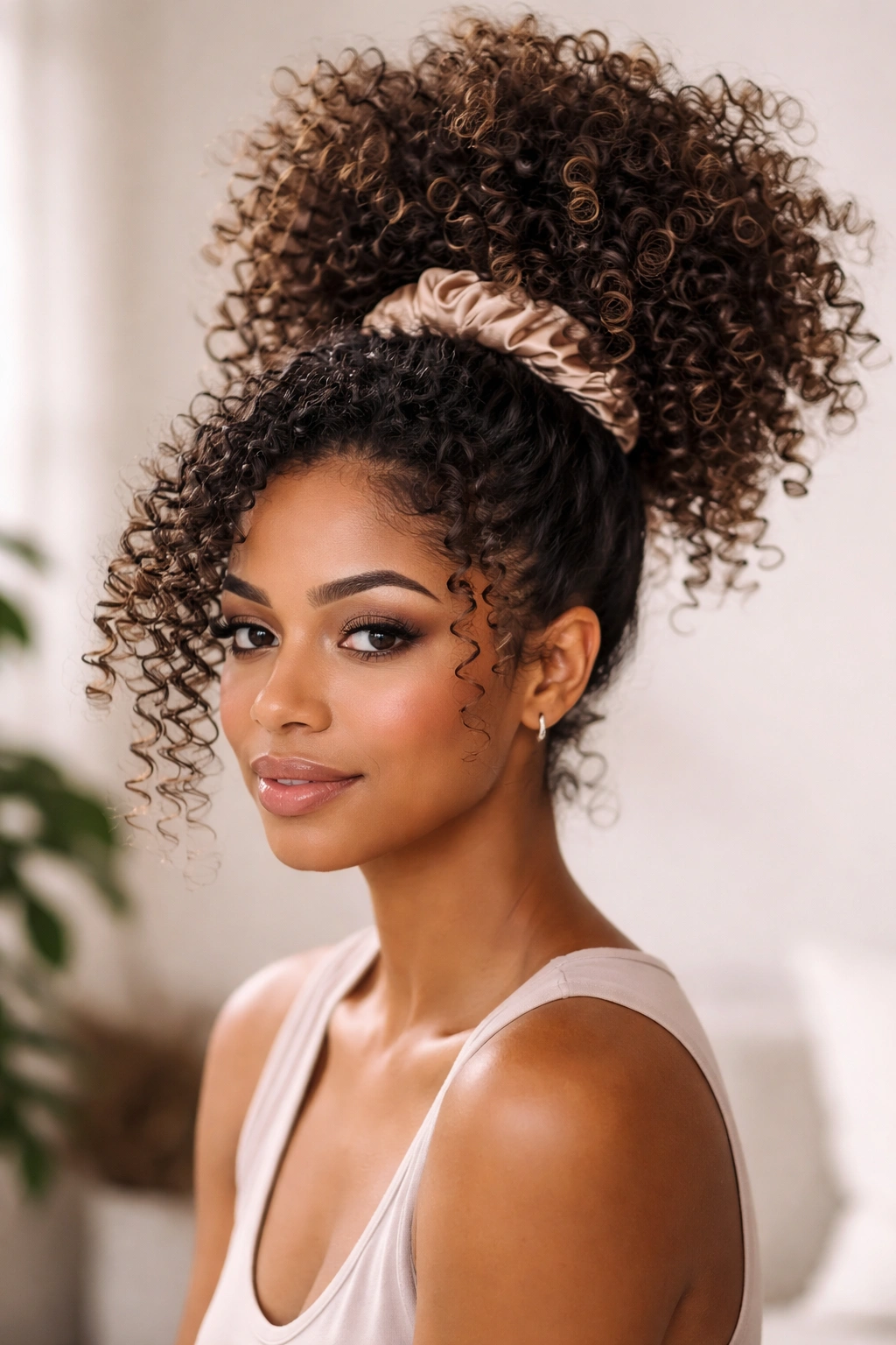 High pineapple puff with crown volume on 3B-3C curls