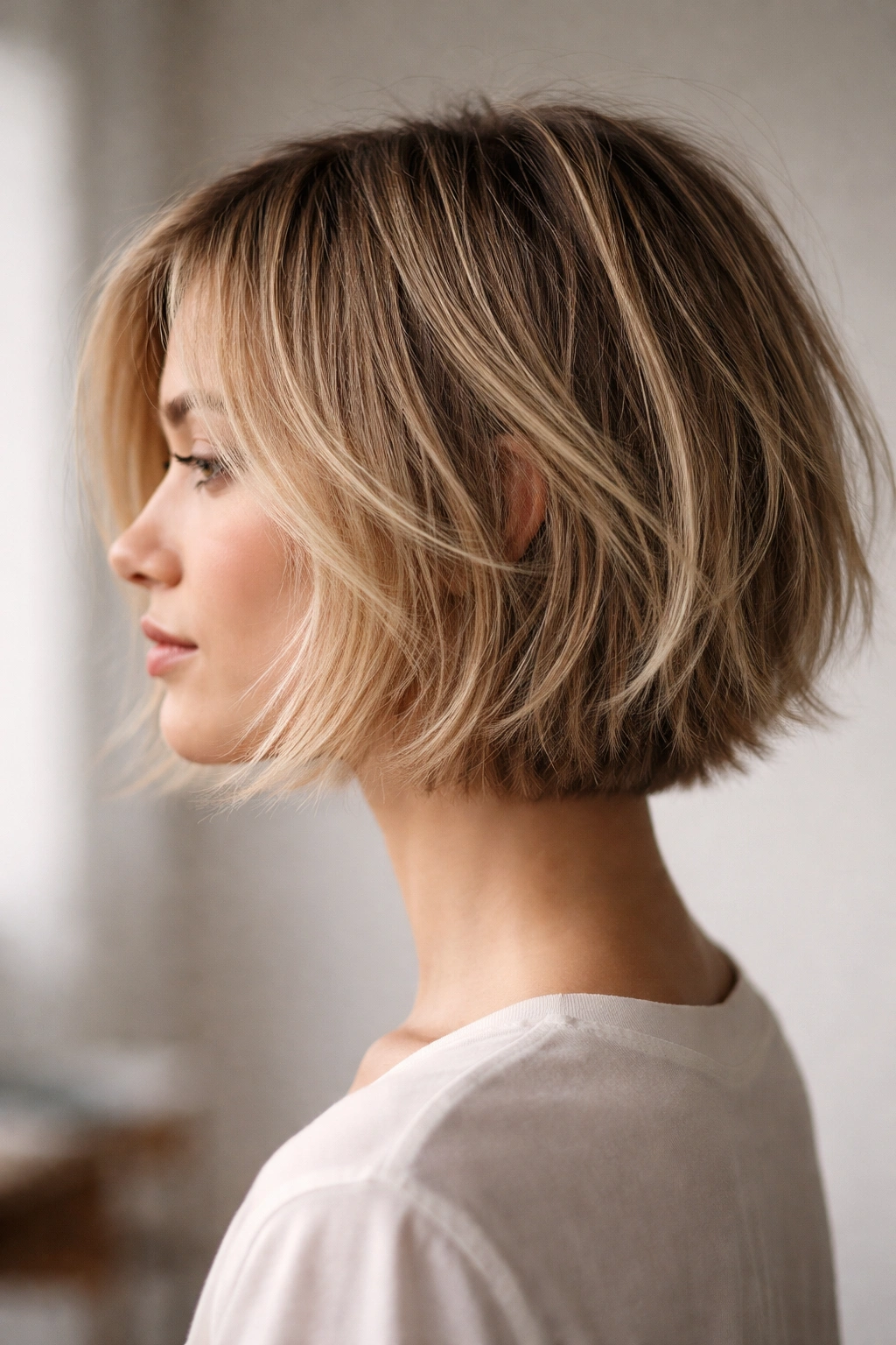 Razor-cut bob with feathered ends and airy movement