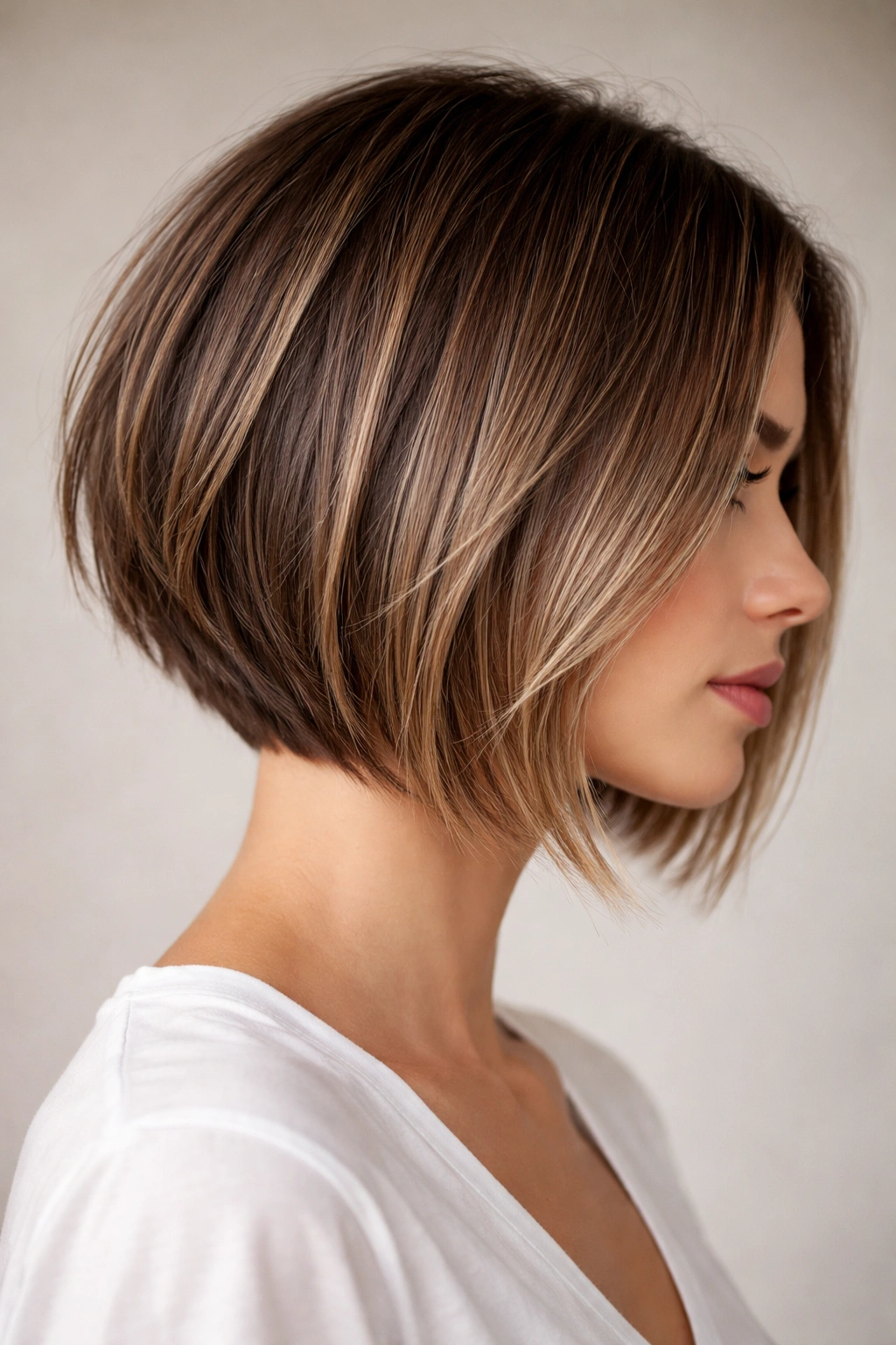 Razor-finished A-line bob with piecey ends and texture