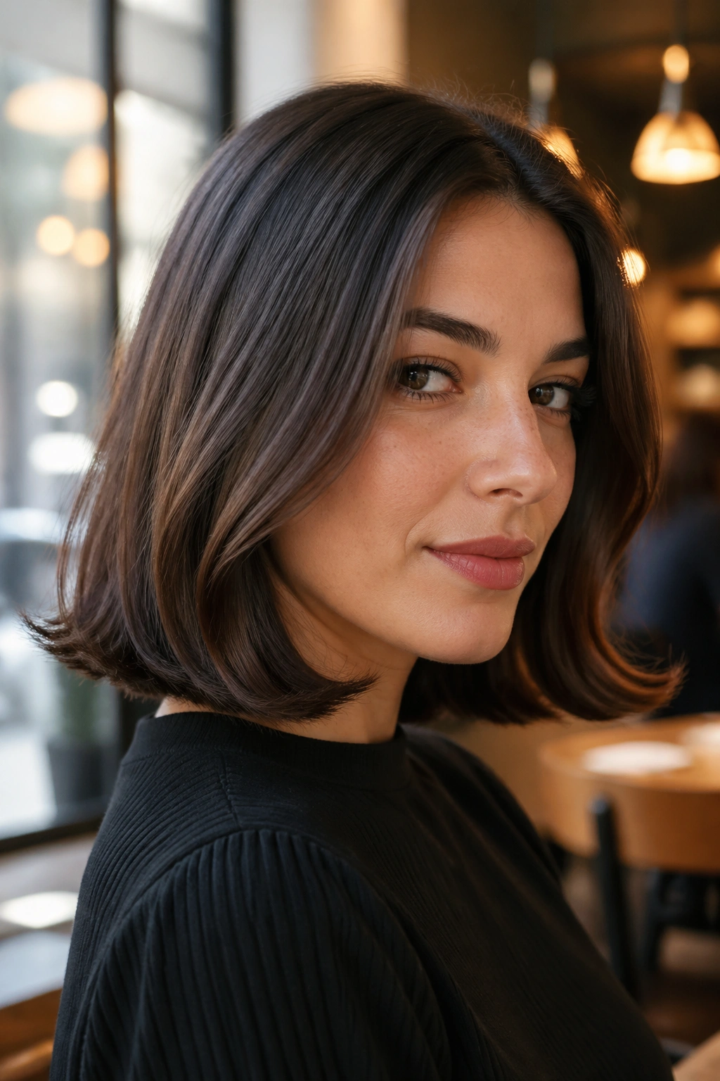 Real woman with retro flipped ends on a bob hairstyle