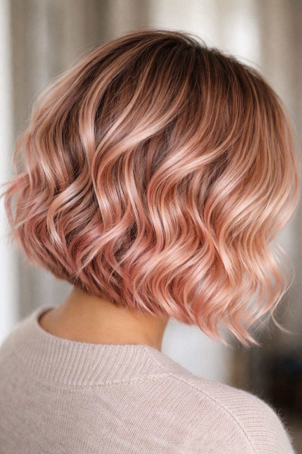 Wavy textured bob with rose gold ombre