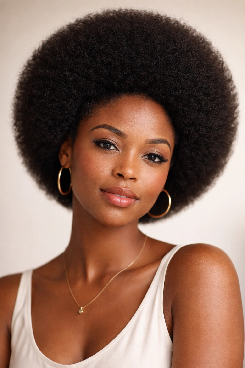 Rounded Afro with clean edges and symmetrical profile