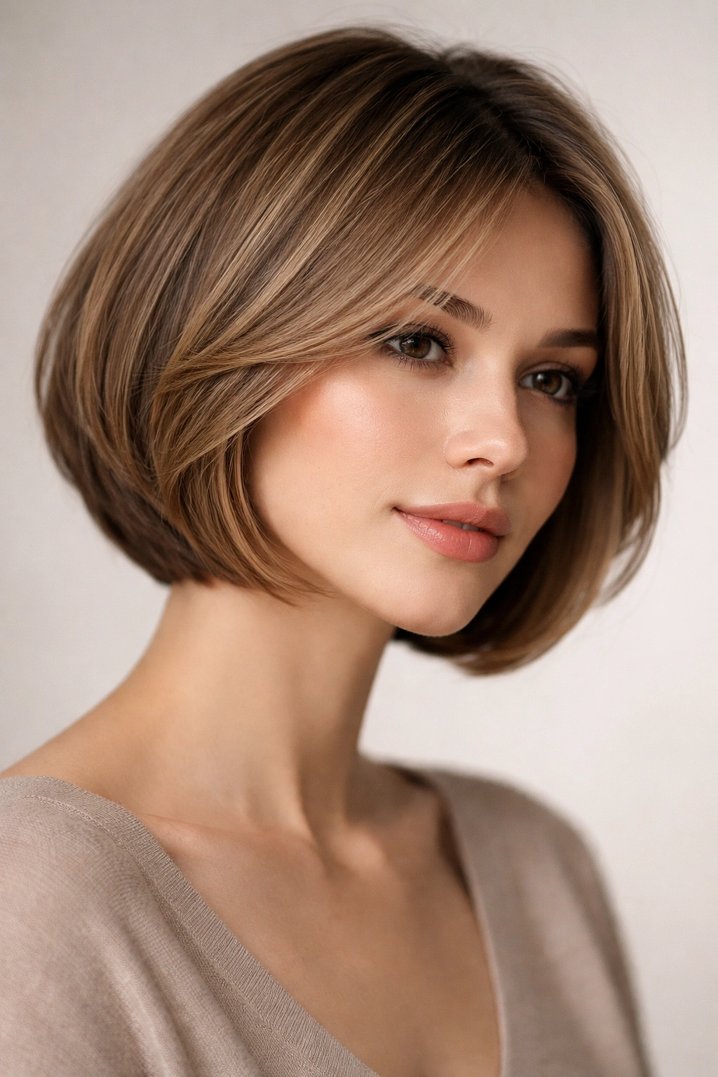 Close-up of rounded bob with jawline-framing pieces