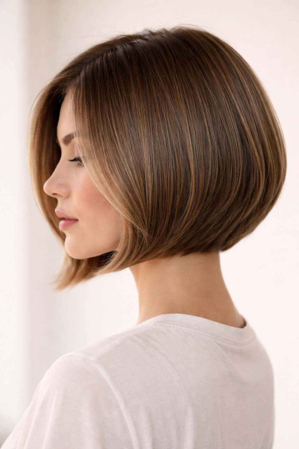 Rounded bob with soft corner pieces silhouette and curved jawline