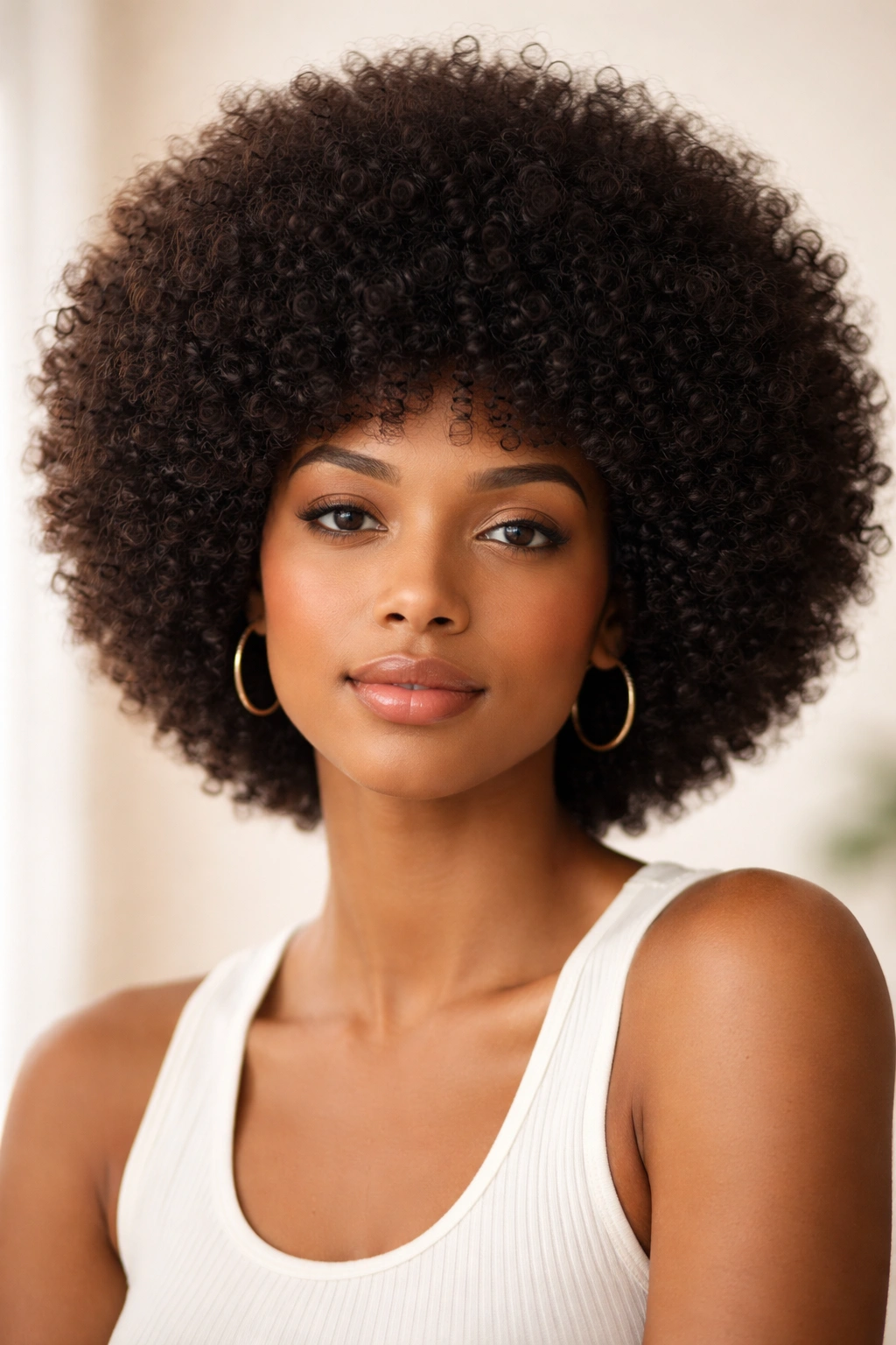 Close-up of rounded curly afro silhouette with even volume