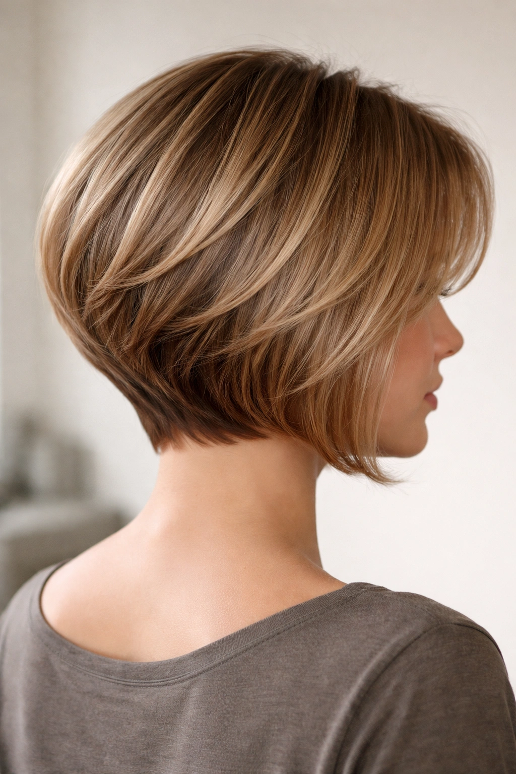 Rounded graduated bob with nape lift and soft front