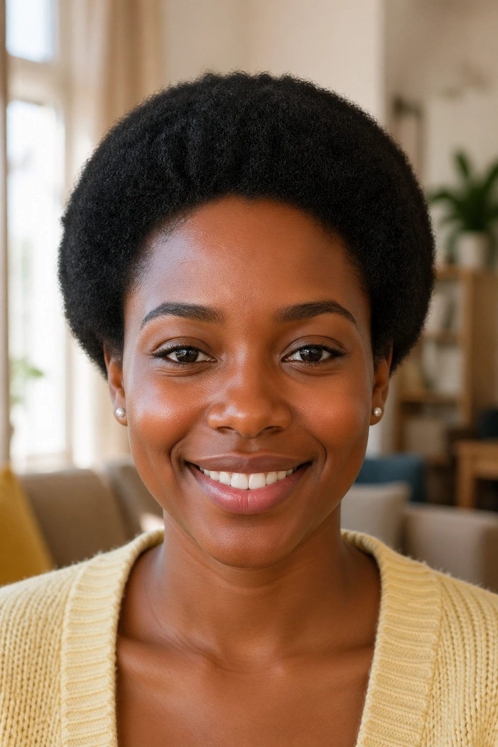 Close-up of rounded mini Afro on a real person