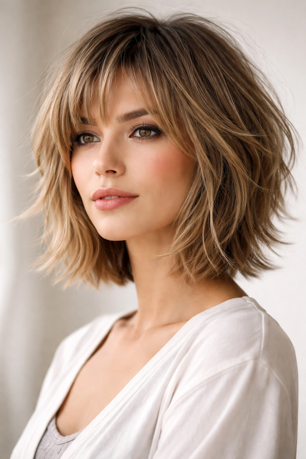 Shag-inspired razor bob with lift and feathered ends.