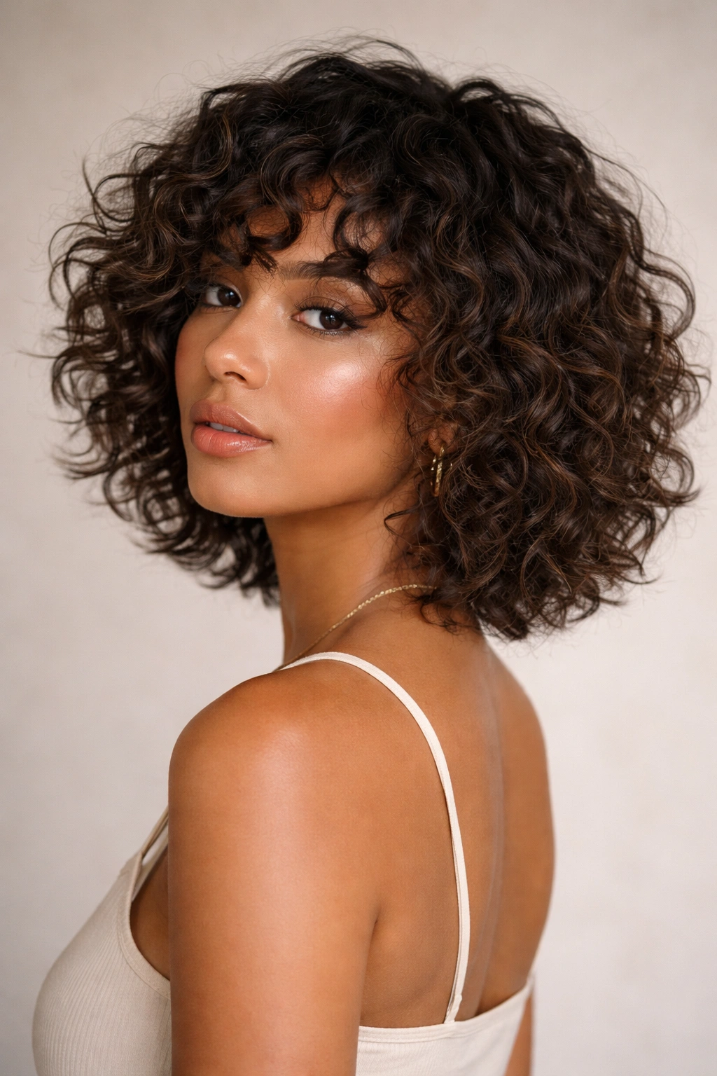 Shaggy bob hybrid showing crown lift and flicked ends