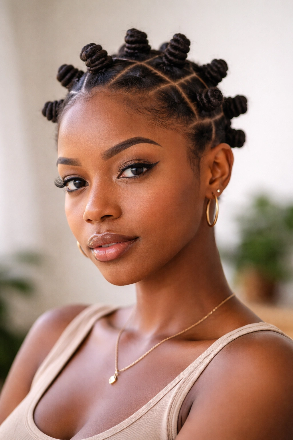 Close-up of tiny mini knots on short natural hair