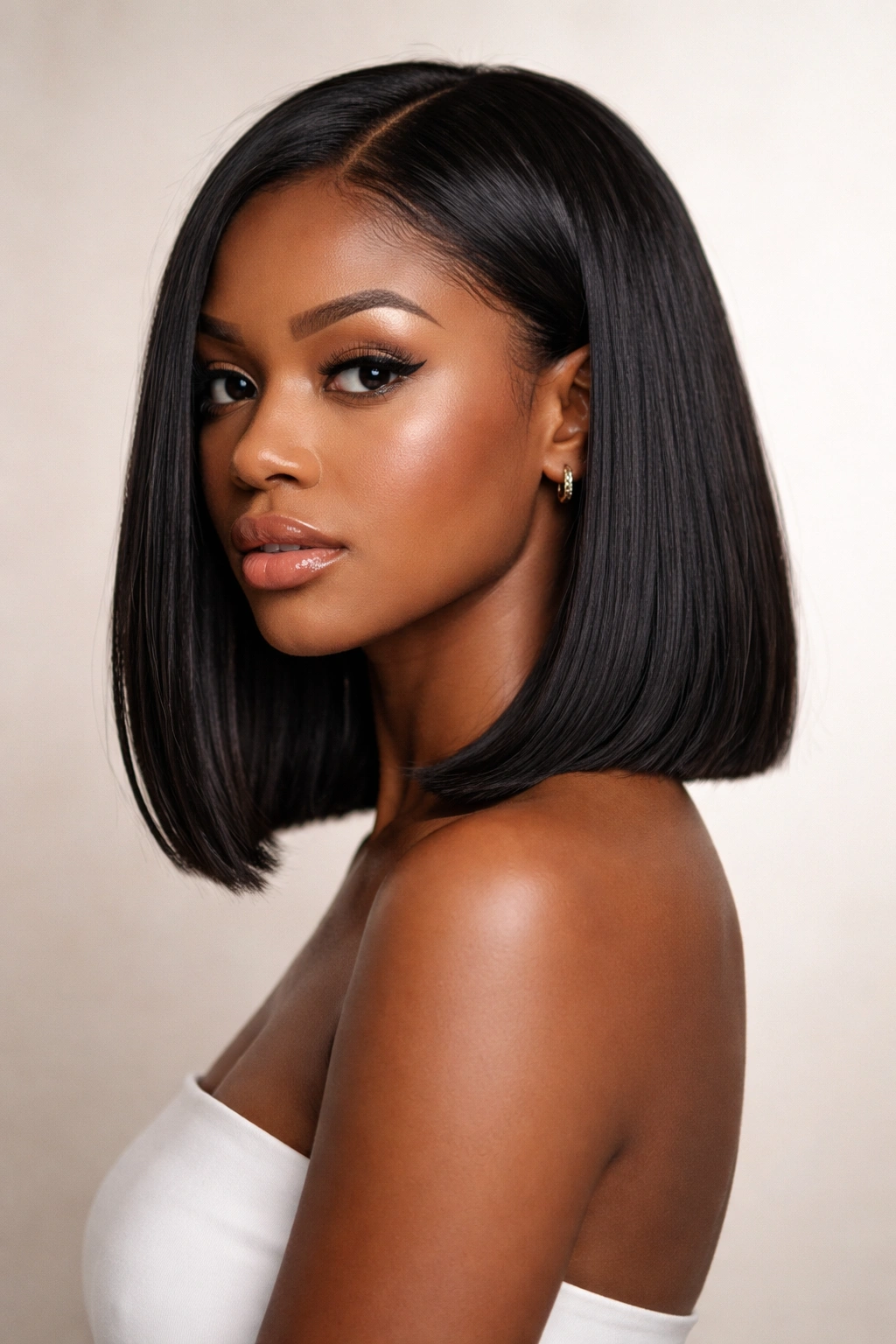 Close-up of a shoulder-grazing blunt-ended lob on Black hair