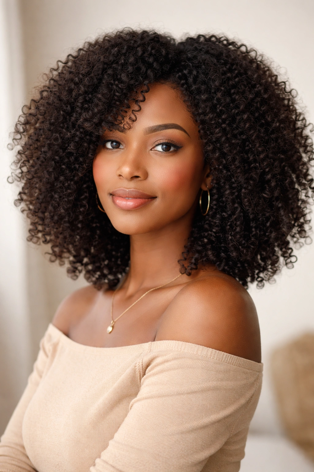 Shoulder-length crochet afro with soft volume and light movement