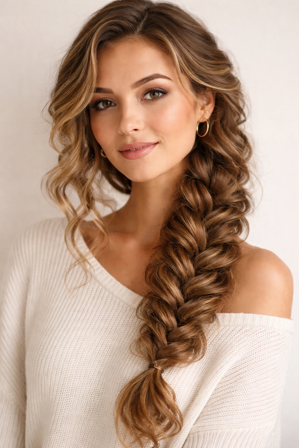 Close-up of Side Braid with curls peeking through between sections