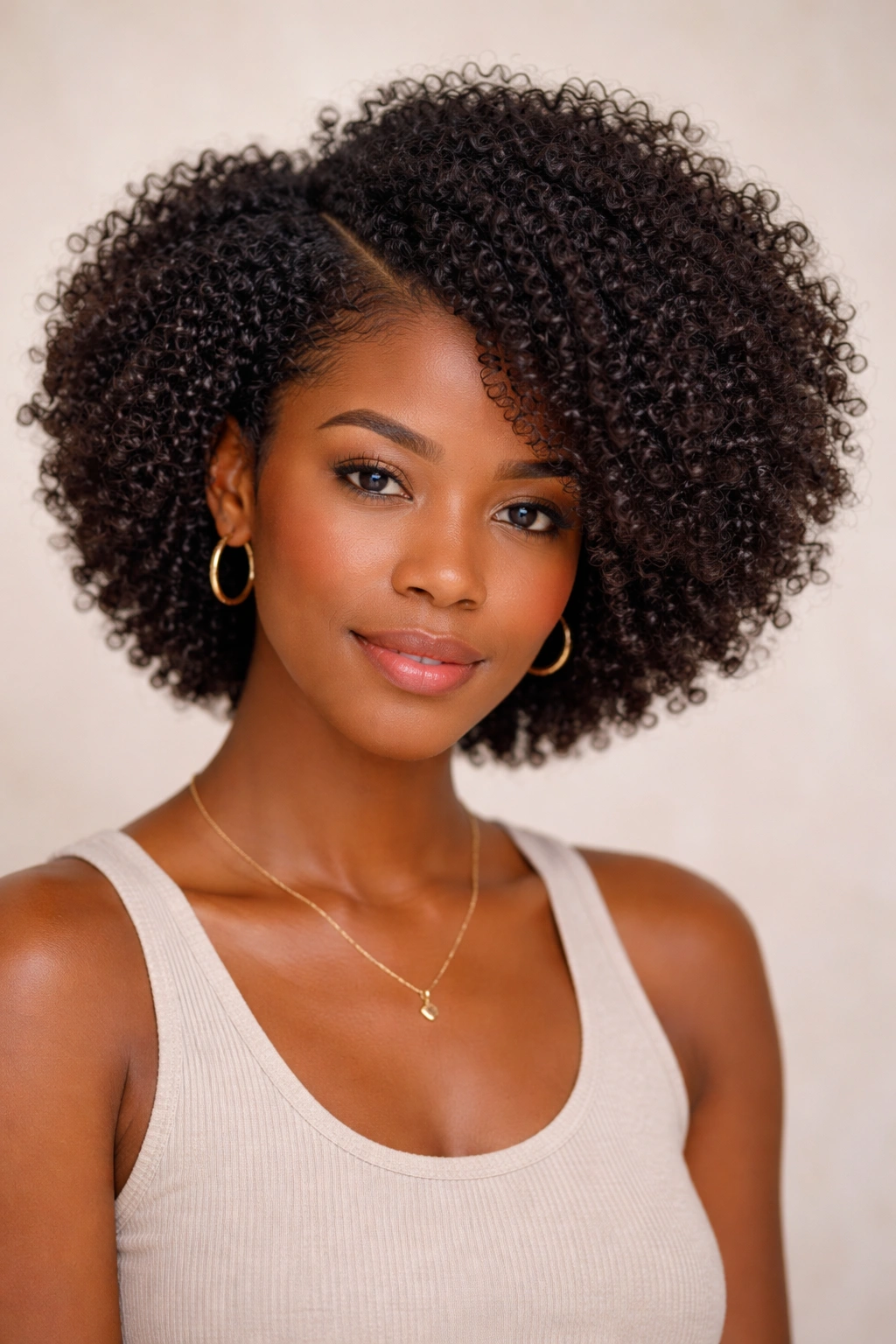 Side-part afro hairstyle on 4A curls with clear part and crown lift
