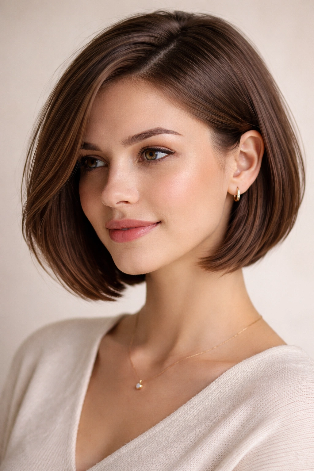 Side-part bob portrait showing off-centered part and lifted crown