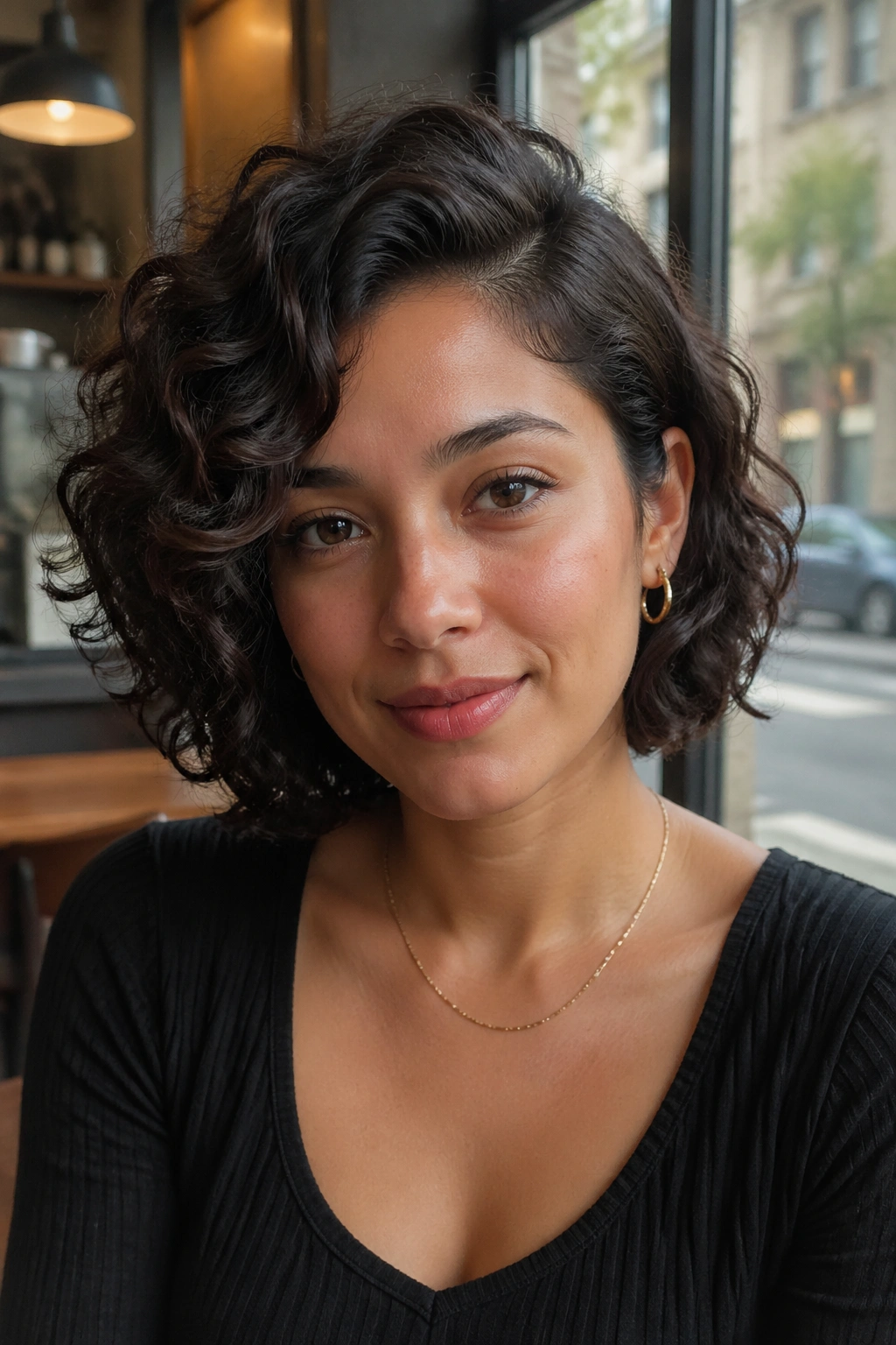 Real woman with side-part Deva cut bob showing soft, lifted silhouette