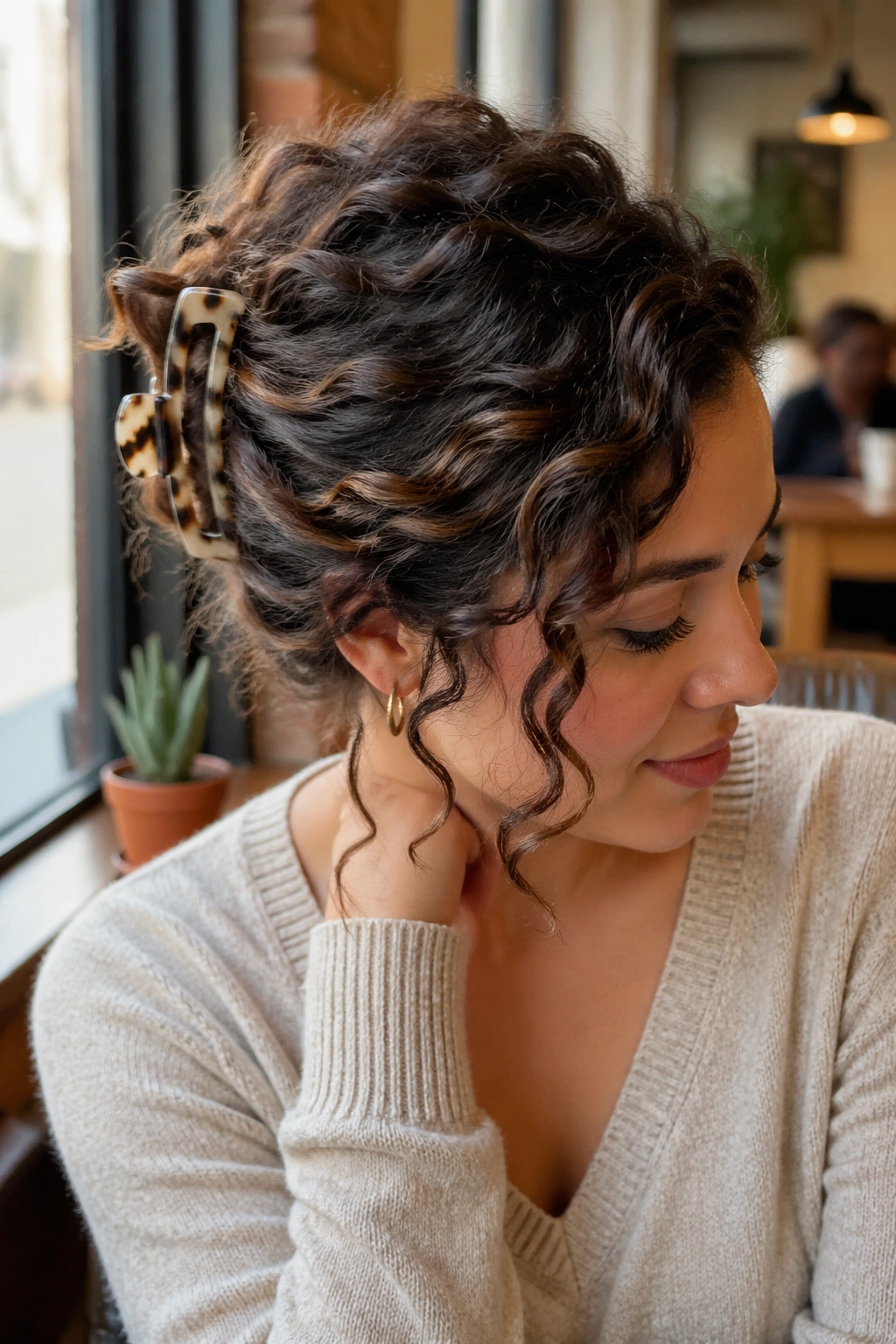 Real woman with side-swept anchor hairstyle