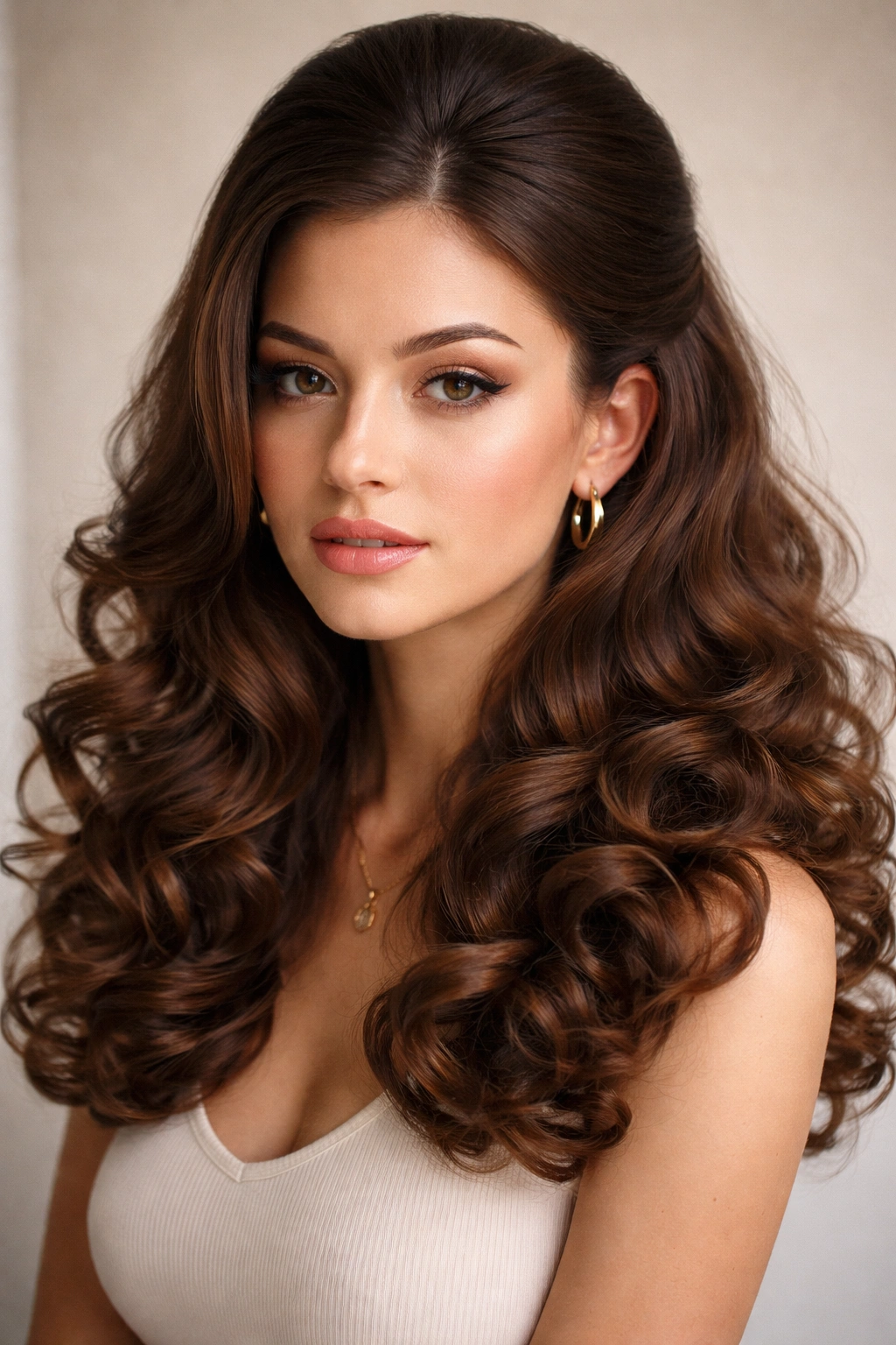 Smooth crown contrasted with big curly ends
