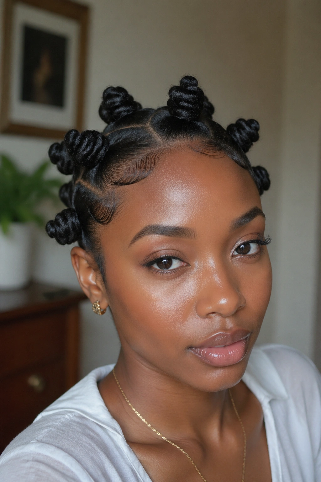 Close-up of a real person with Sleek-Edge Bantu Knots and a clean hairline