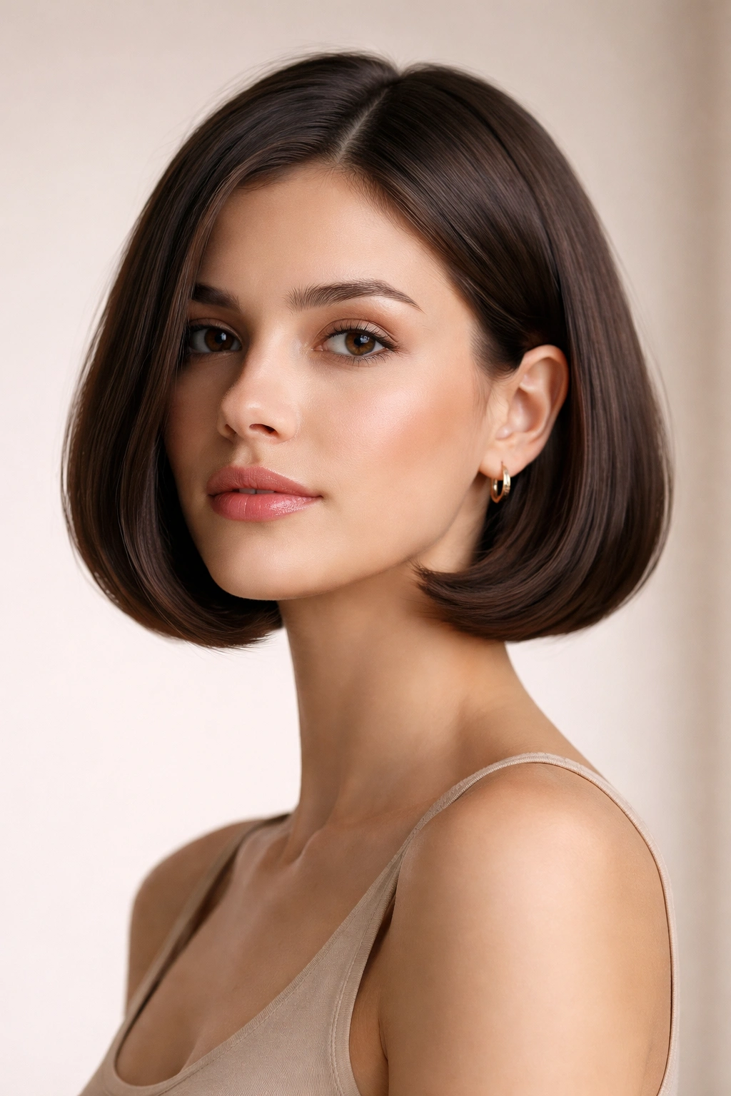 Close-up of Sleek French Bob With Tucked Ends showing a precise jaw-length line with inward-tucked ends