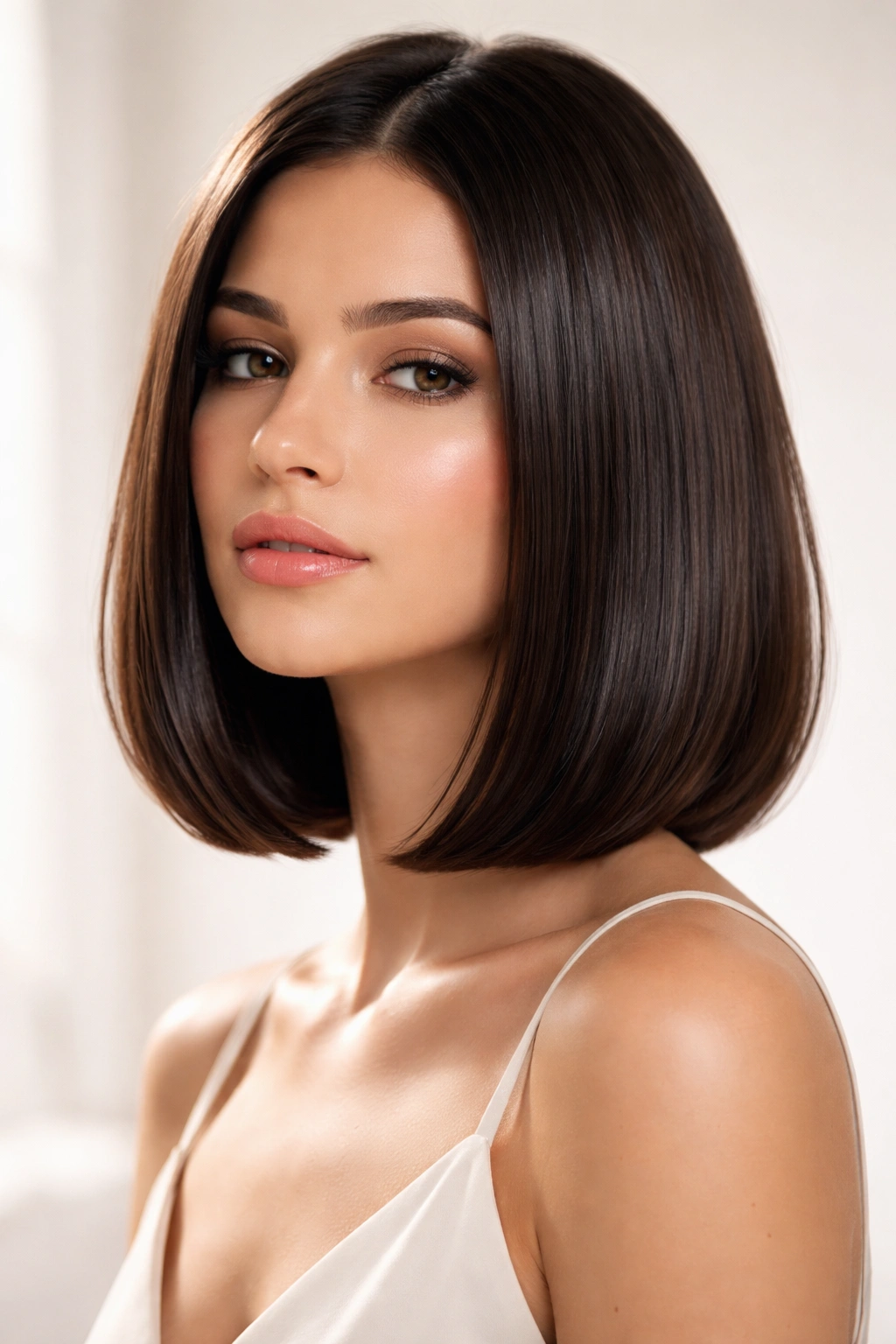 Sleek glass bob with smooth surface and even ends in studio lighting