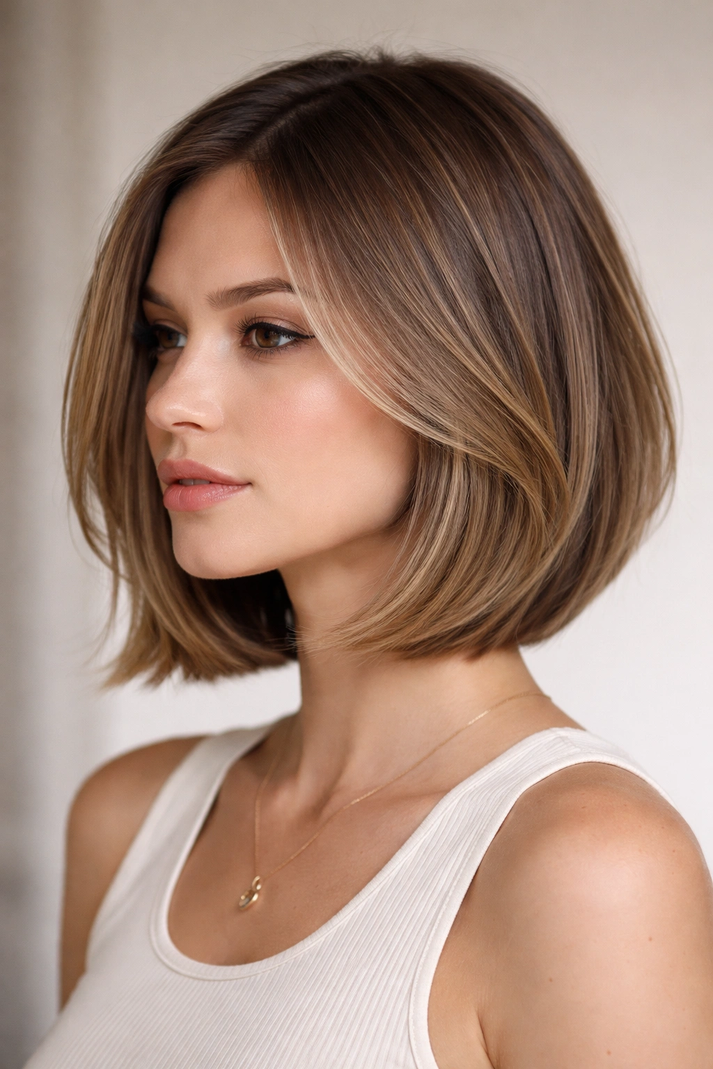 Sleek hush cut bob with soft internal layers and slight lift