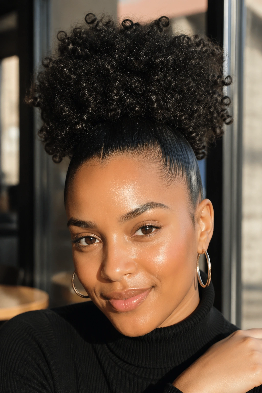 Real woman with sleek-front high puff and smooth hairline